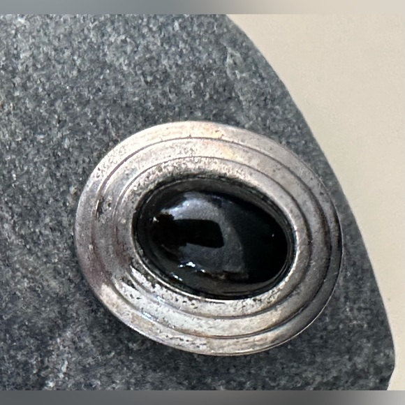 Christian Dior Designer RARE 1980's Silver Tone Onyx Clip On Earring Pendant - Picture 2 of 6